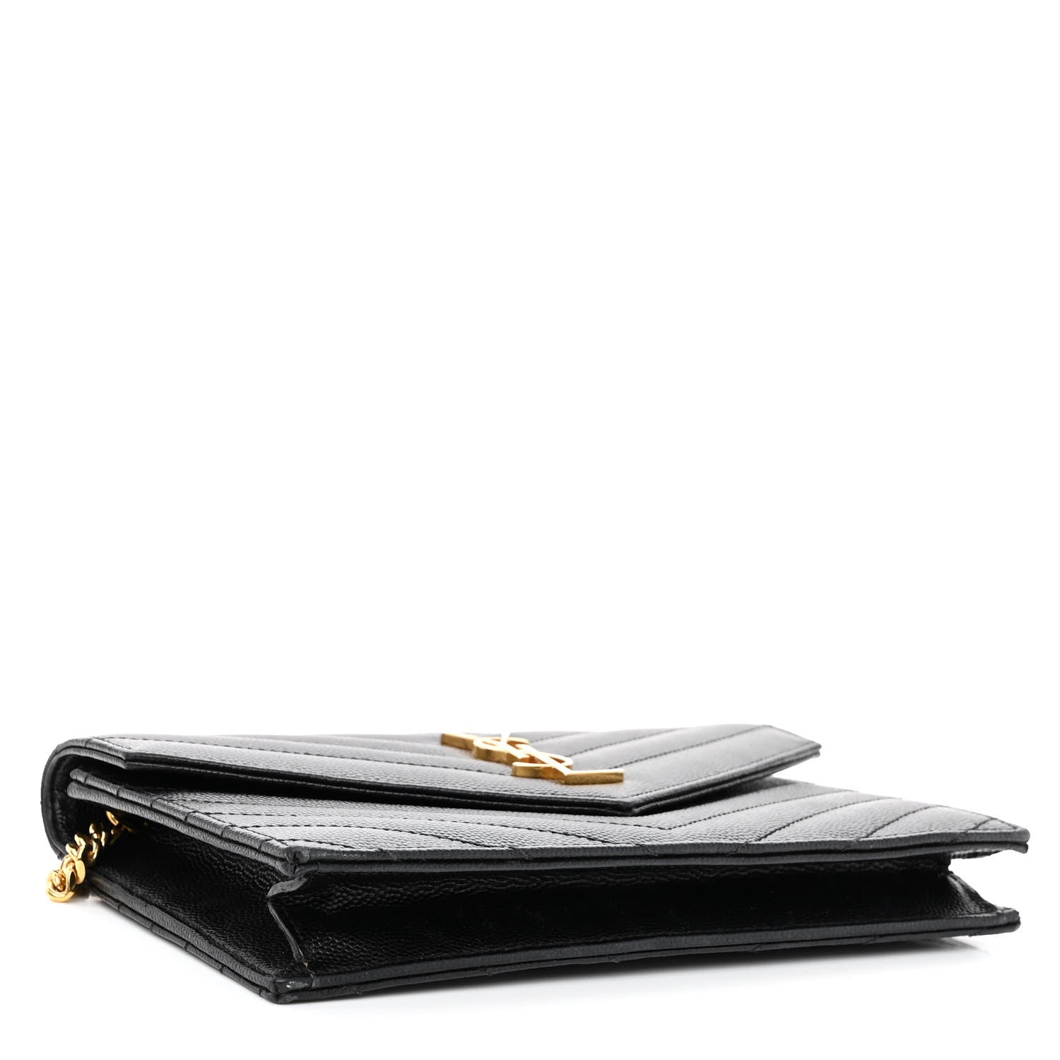 Saint Laurent Grain De Poudre Matelasse Chevron Monogram Envelope Chain Wallet Black 4 of 11