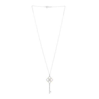 Tiffany Platinum 18K Yellow Gold Diamond Floret Key Pendant Necklace 3 of 6