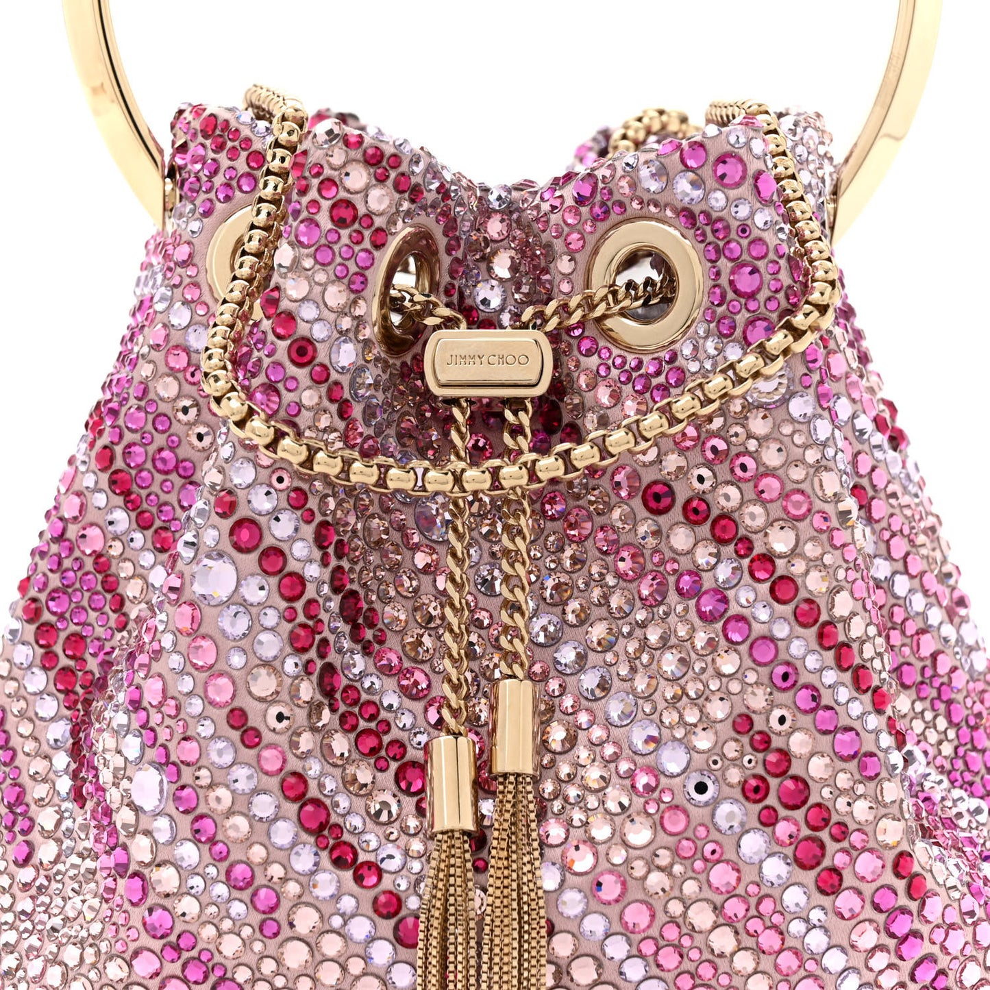 Satin Wave Degrade Hotfix Crystal Embellished Bon Bon Bucket Bag Pink Mix