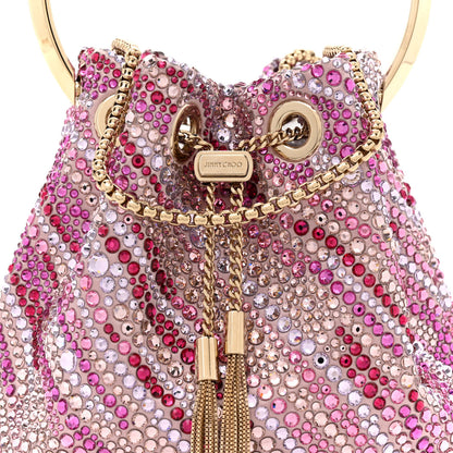 Jimmy Choo Satin Wave Degrade Hotfix Crystal Embellished Bon Bon Bucket Bag Pink Mix 7 of 9