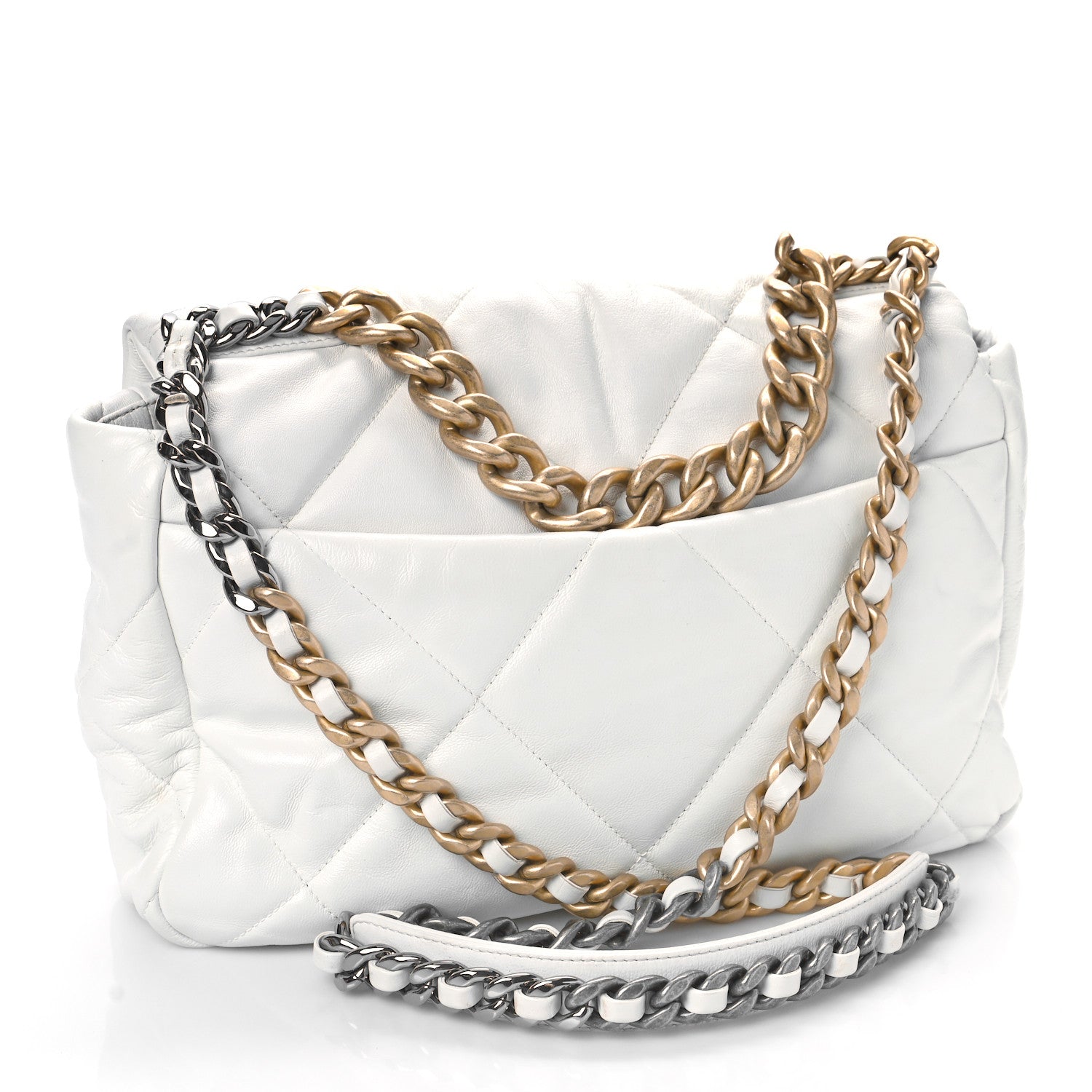 Chanel Goatskin Quilted Large Chanel 19 Flap White 3 of 9