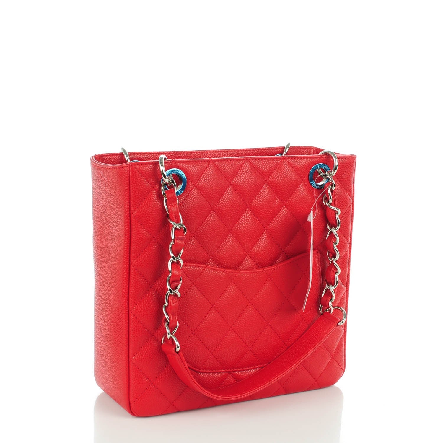 Chanel Caviar Quilted Petit Shopping Tote PST Red 3 of 7