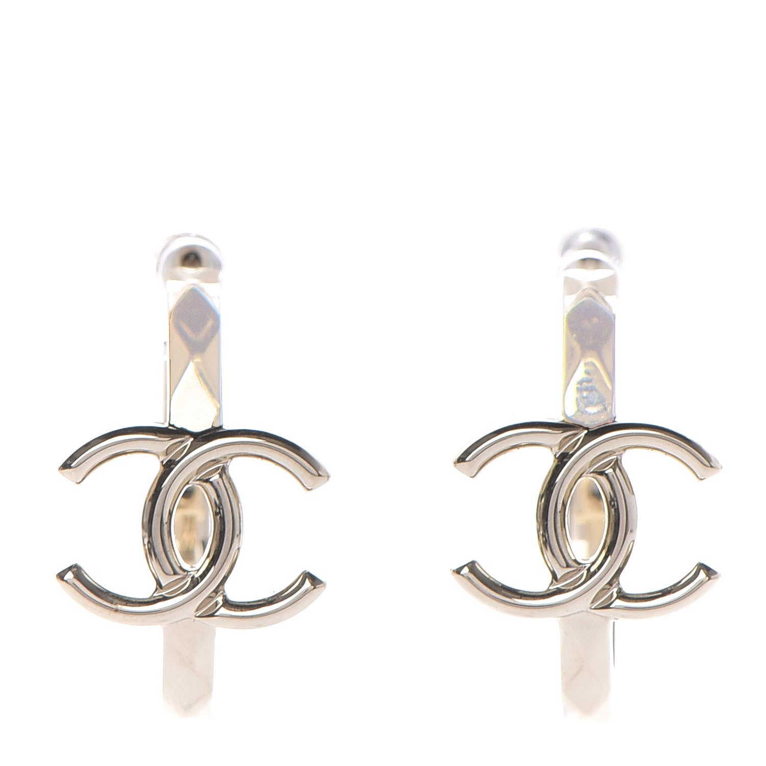 Chanel Metal Textured CC Hoop Earrings Gold 1 of 4