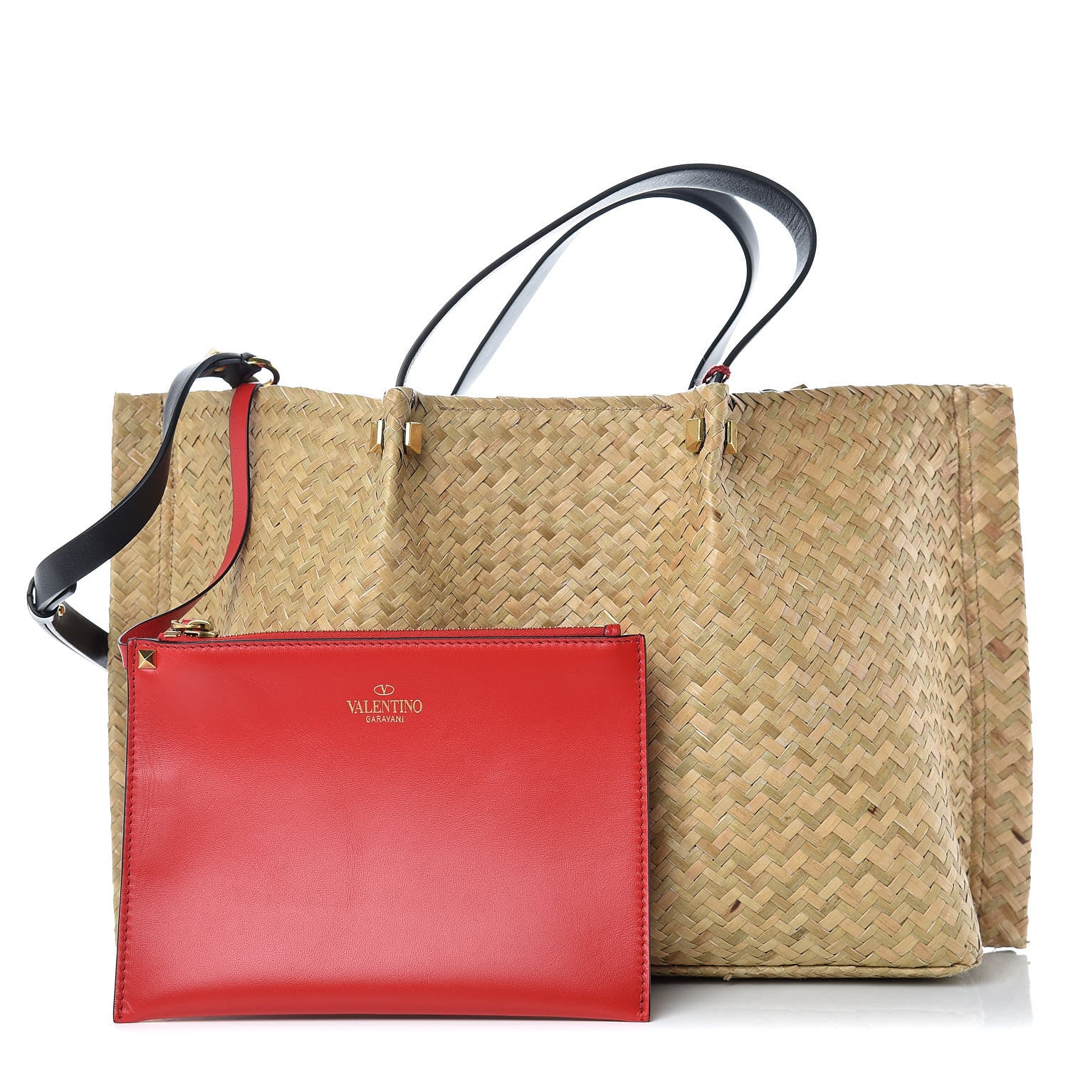 Valentino Garavani Raffia Medium Vlogo Escape Shopper Natural Black Rouge 1 of 9