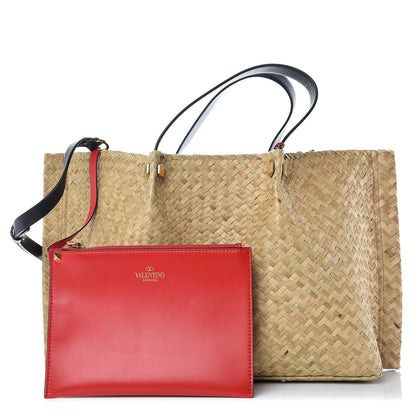 Valentino Garavani Raffia Medium Vlogo Escape Shopper Natural Black Rouge 1 of 9