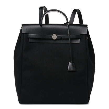 Hermes Toile Vache Calfskin Herbag 39 MM Backpack Black 1 of 13