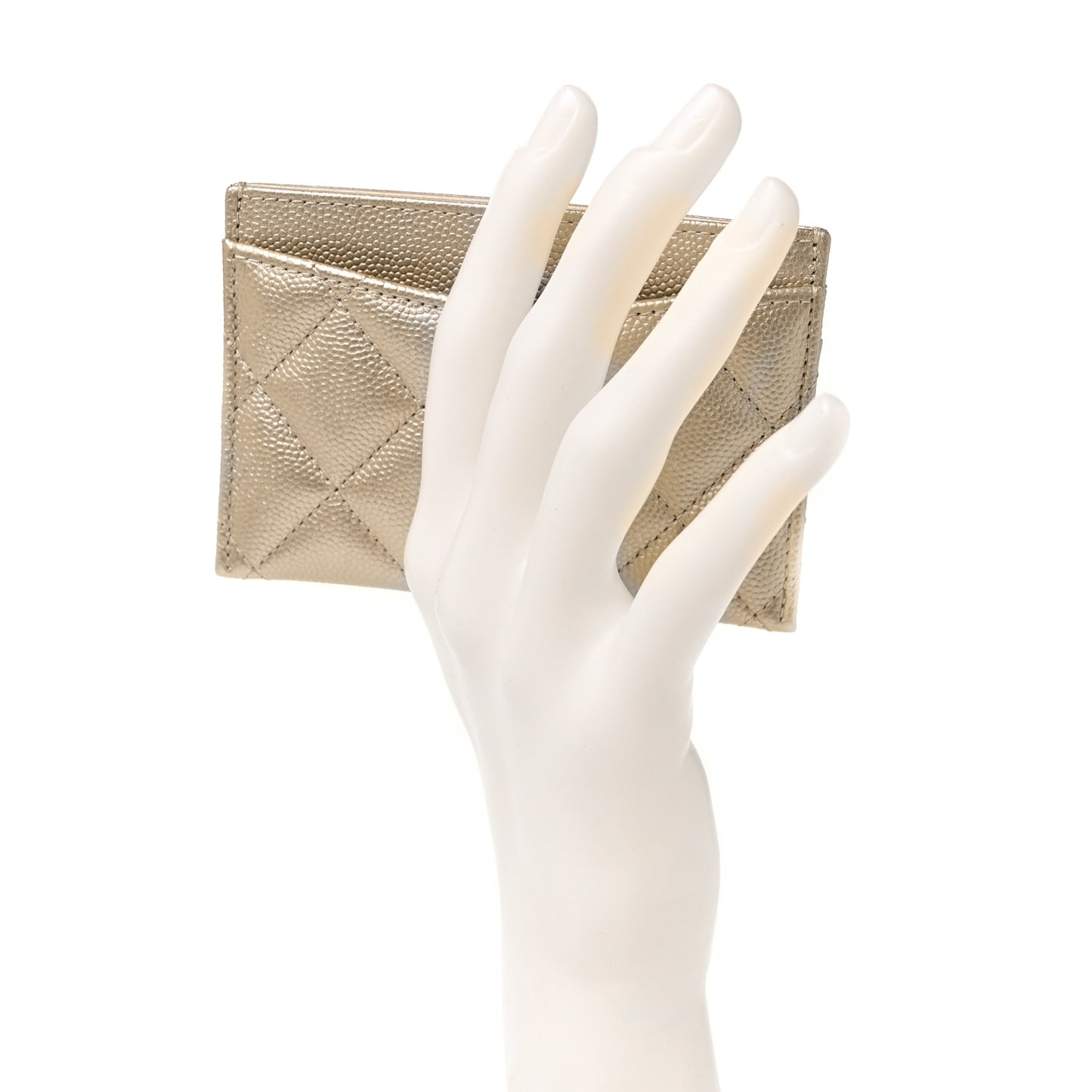 Metallic Caviar Quilted Card Holder Light Gold