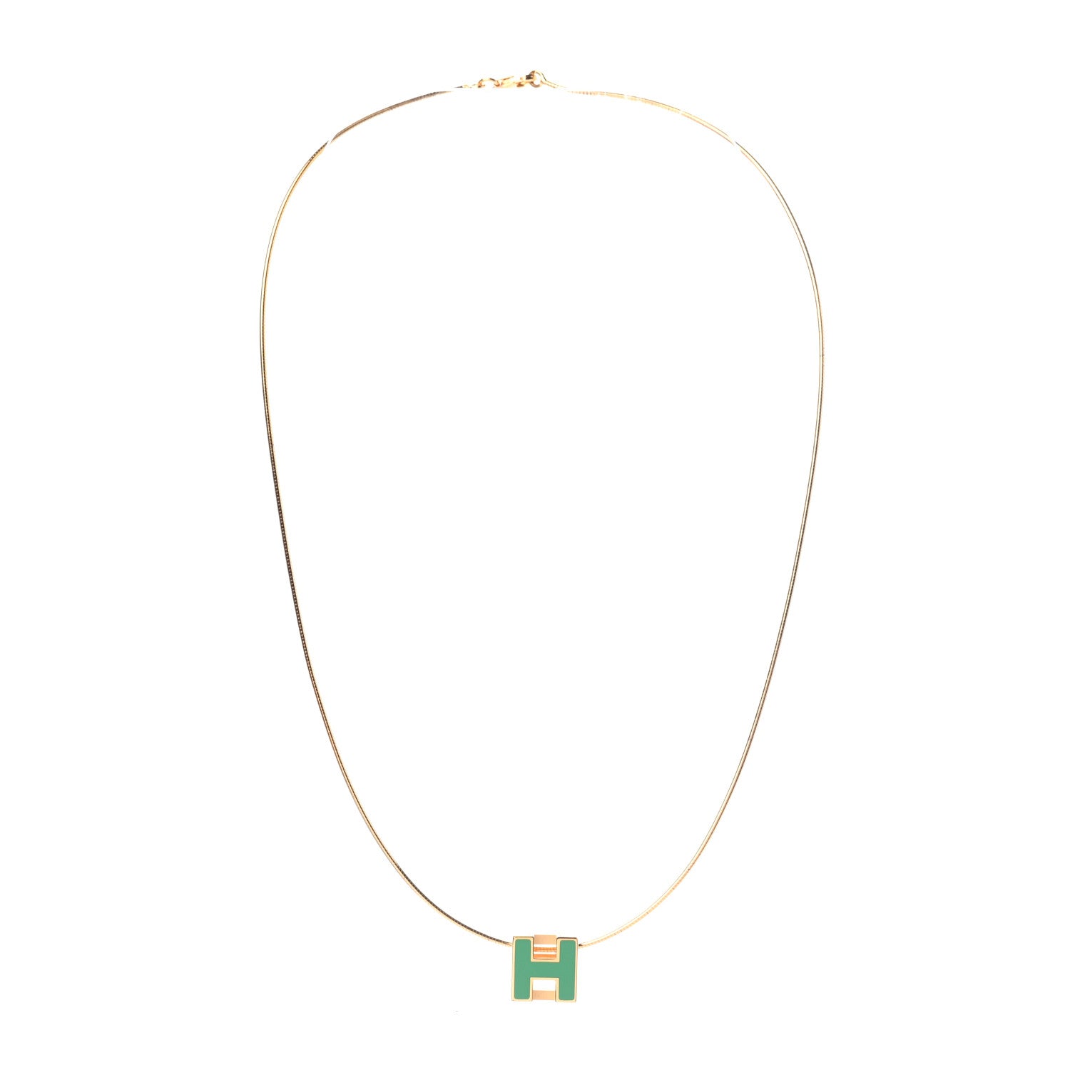 Hermes Gold Lacquered Cage d'H Pendant Necklace Vert Malachite 7 of 8