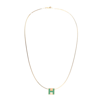 Hermes Gold Lacquered Cage d'H Pendant Necklace Vert Malachite 7 of 8