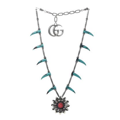 Gucci Sterling Silver Resin Marmont Flower Statement Necklace 3 of 8