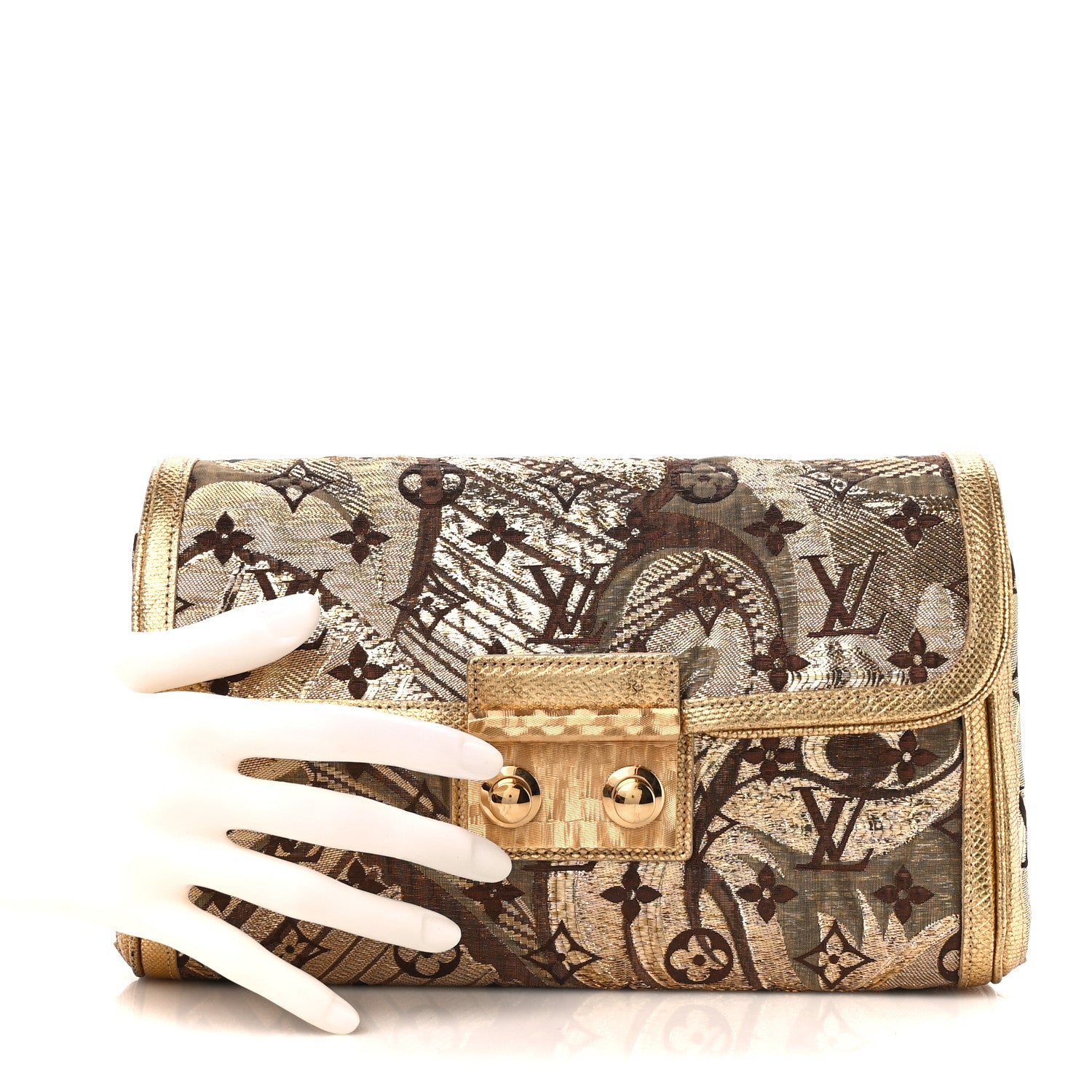 Louis Vuitton Monogram Brocade Thalie Clutch Gold 2 of 10