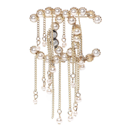 Chanel Pearl CC Dangle Brooch Gold 1 of 9