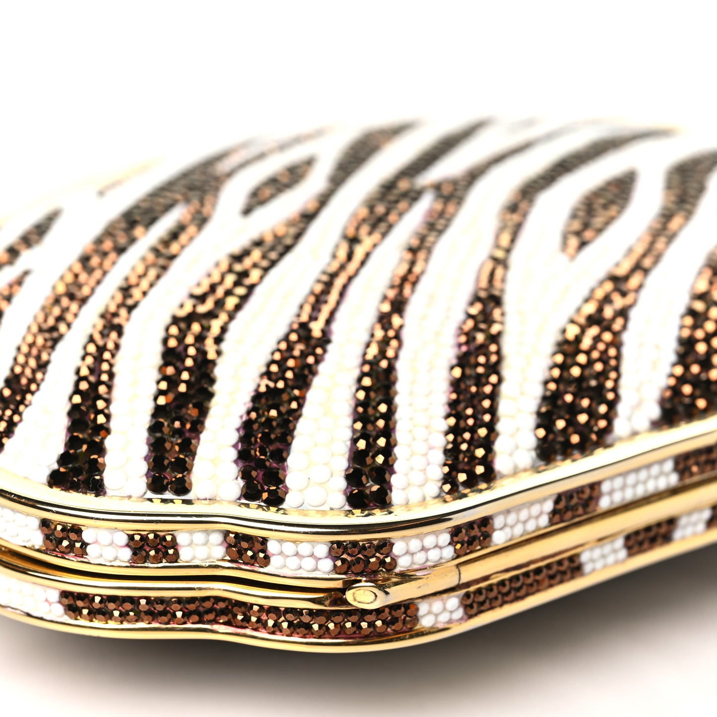 Swarovski Crystal Zebra Minaudiere Clutch Brown White Gold