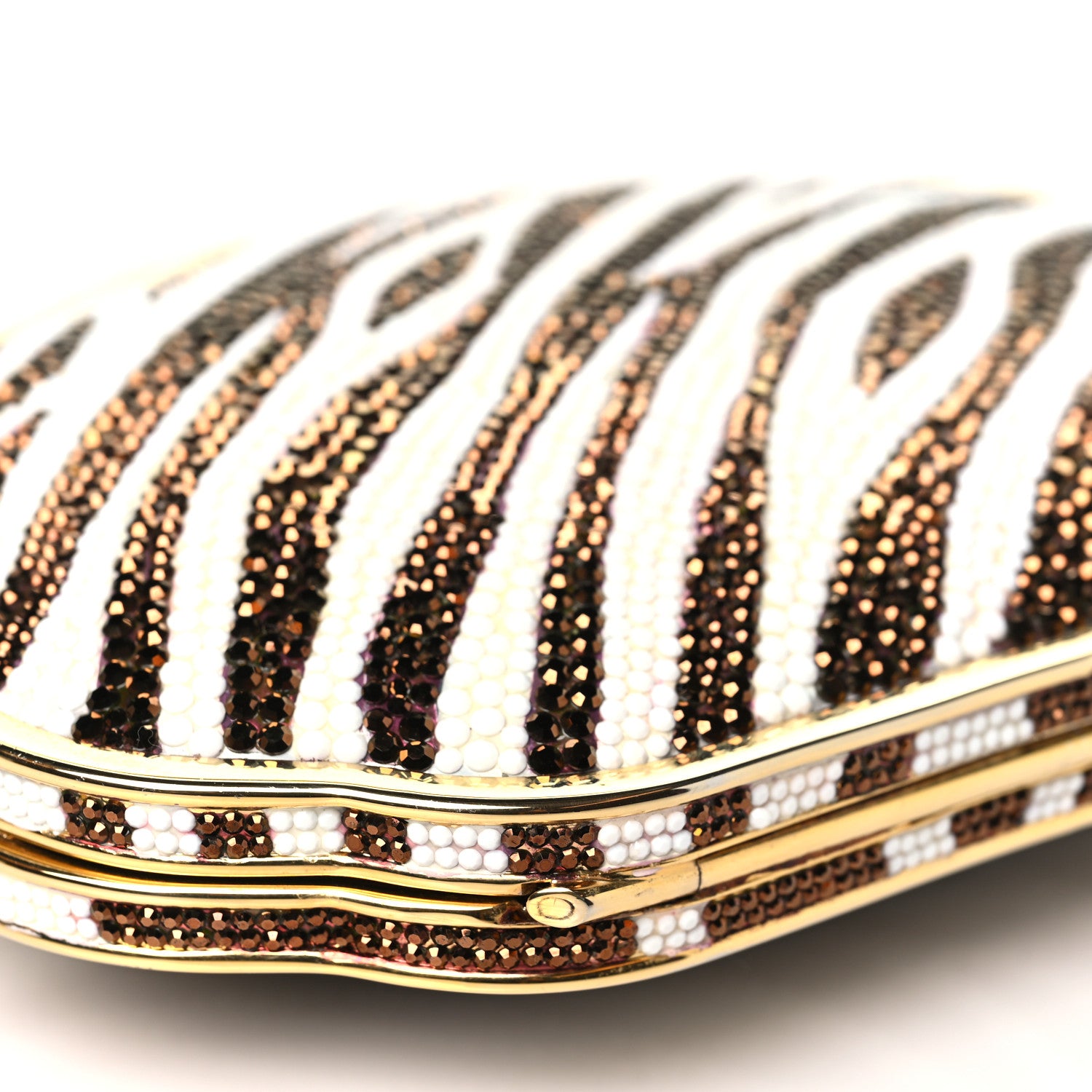 Judith Leiber Swarovski Crystal Zebra Minaudiere Clutch Brown White Gold 9 of 10