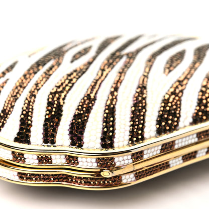 Judith Leiber Swarovski Crystal Zebra Minaudiere Clutch Brown White Gold 9 of 10