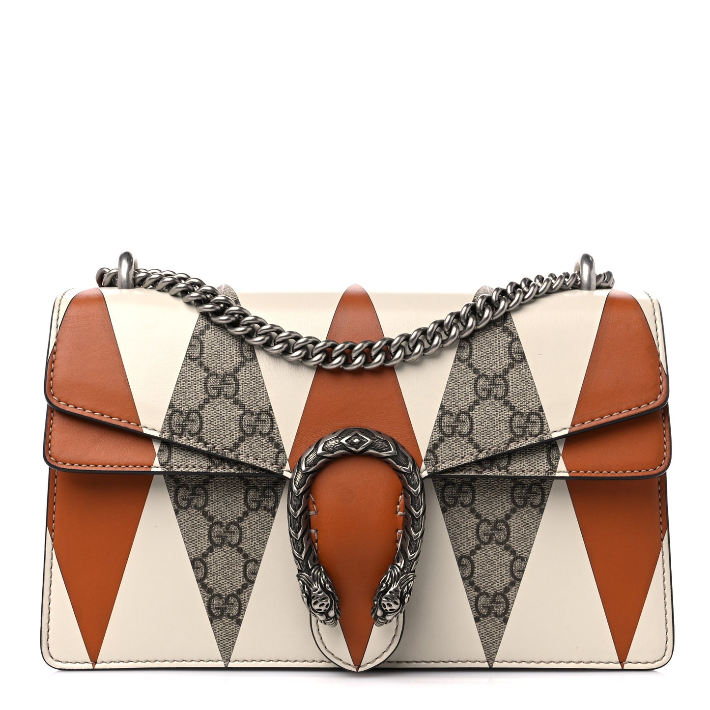 GG Supreme Monogram Calfskin Colorblock Small Dionysus Shoulder Bag White Brown