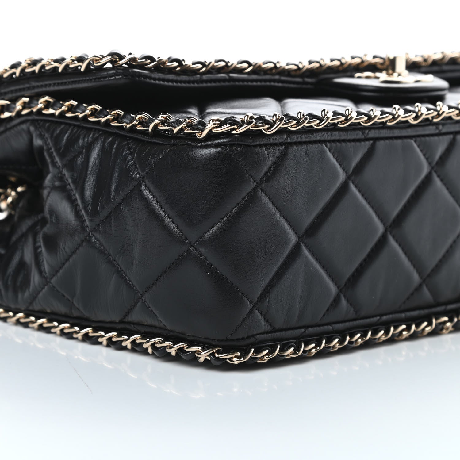 Chanel Crumpled Calfskin Quilted Large Chain All Over Flap Bag Black 10 of 12