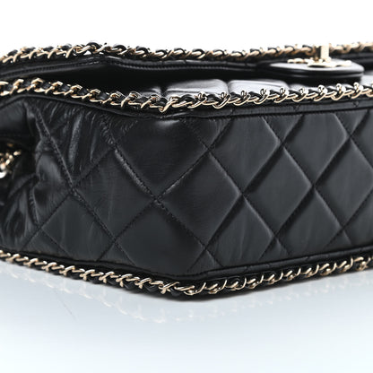 Chanel Crumpled Calfskin Quilted Large Chain All Over Flap Bag Black 10 of 12