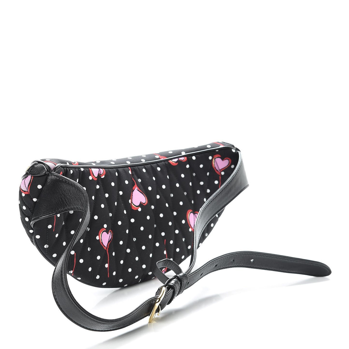 Faille Matelasse Heart Print Belt Bag Black Rosa Cu
