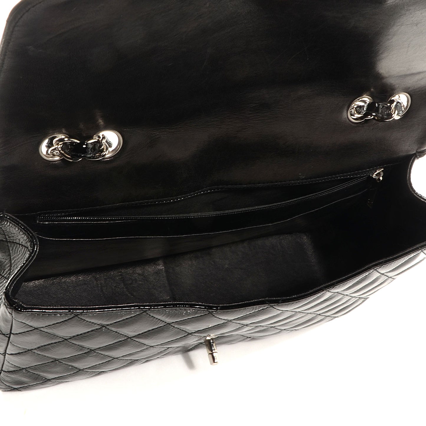 Distressed Patent Jumbo Single Flap Black