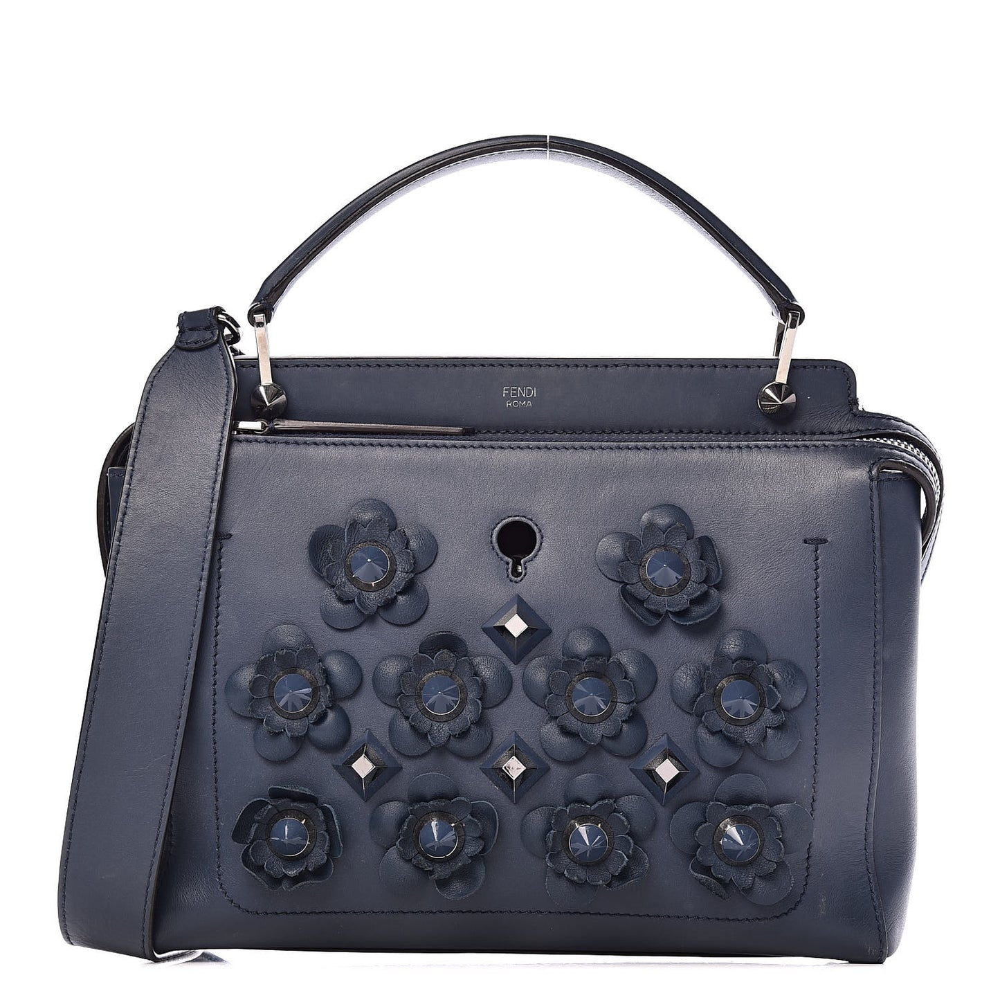 Calfskin Flowerland Studded Dotcom Satchel Blue