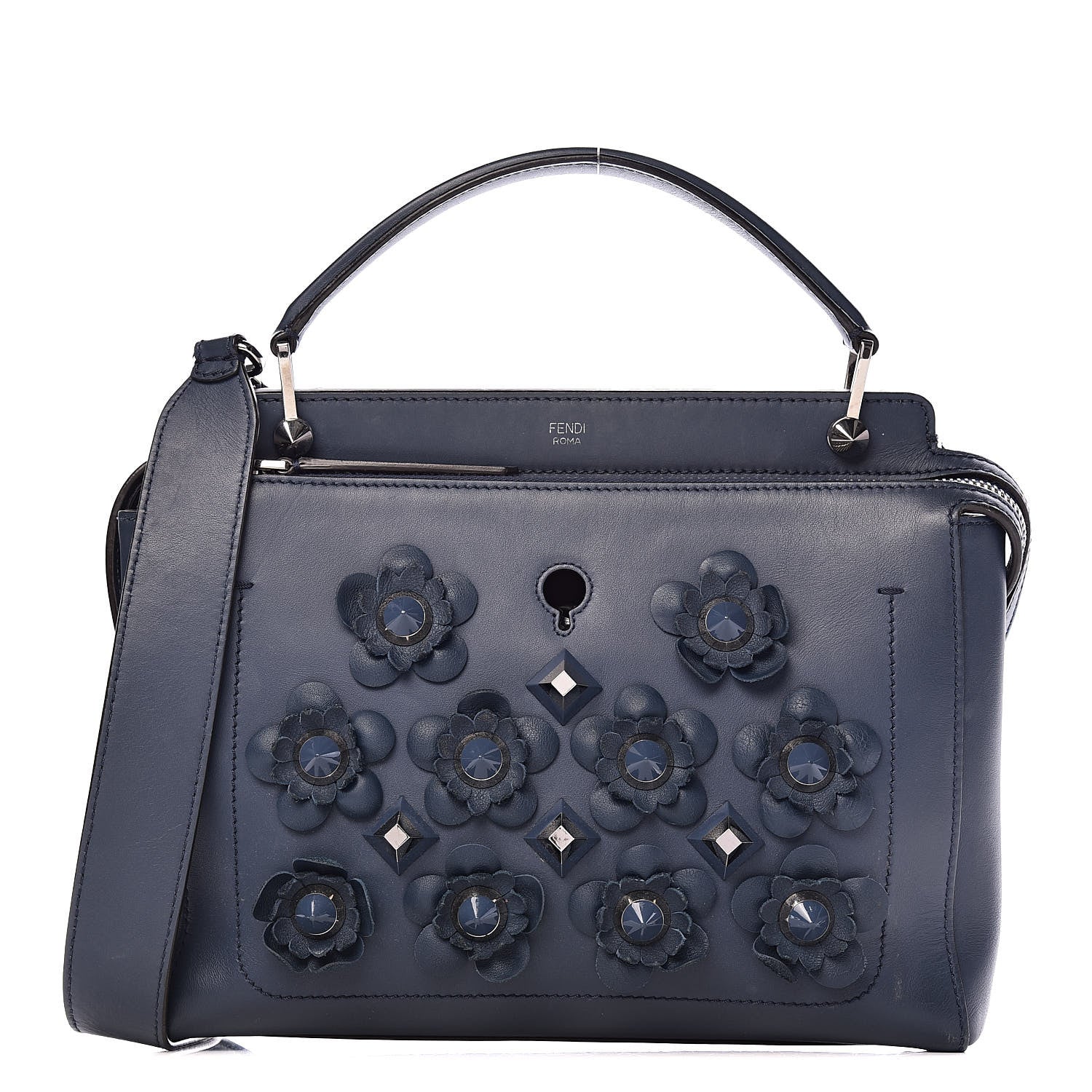 Fendi Calfskin Flowerland Studded Dotcom Satchel Blue 1 of 17