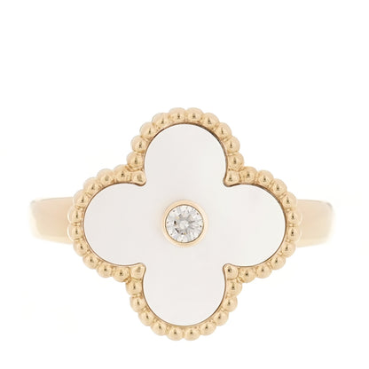 Van Cleef & Arpels 18K Yellow Gold Diamond Mother of Pearl Vintage Alhambra Ring 51 5.75 1 of 5