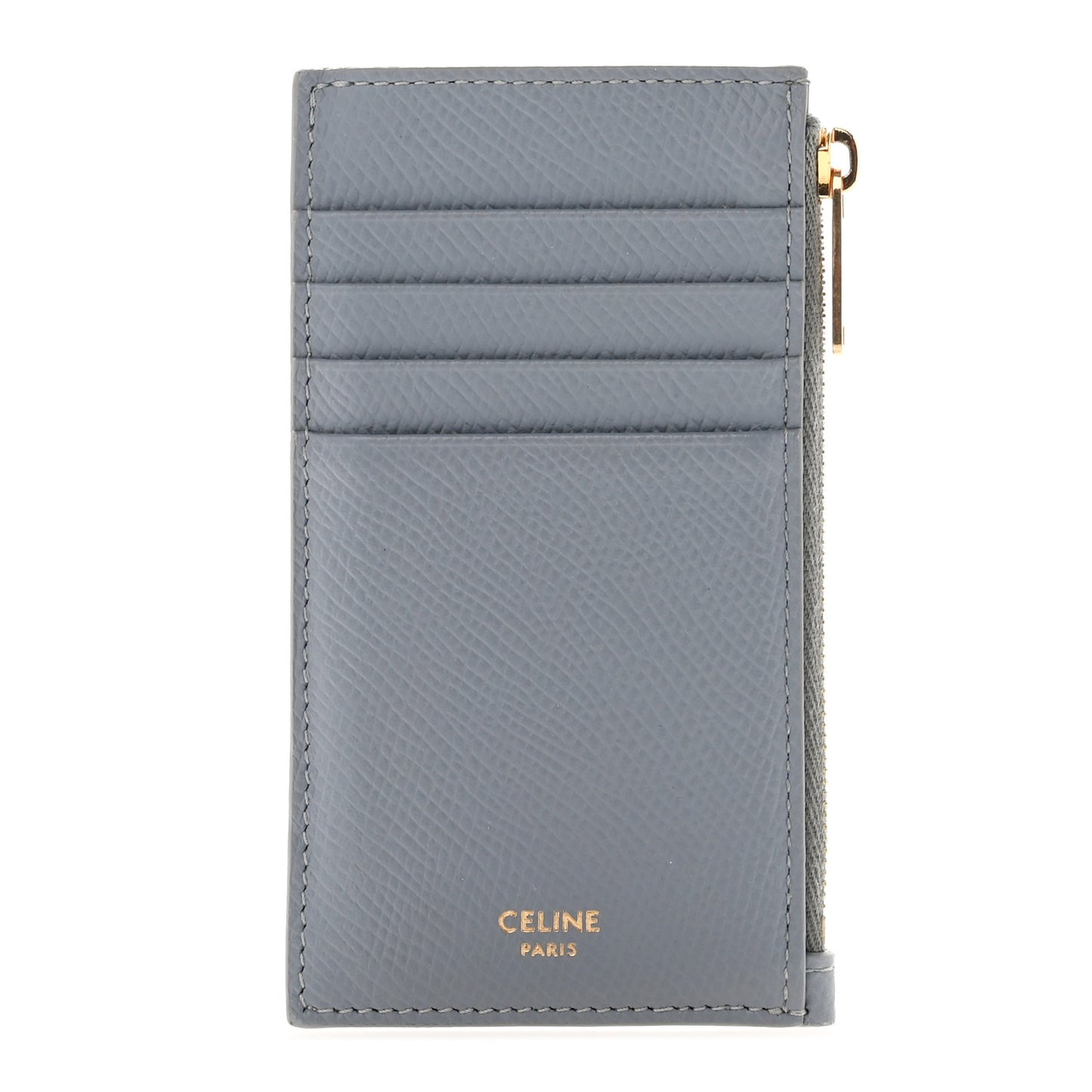 Grained Calfskin Zipped Card Holder Grey