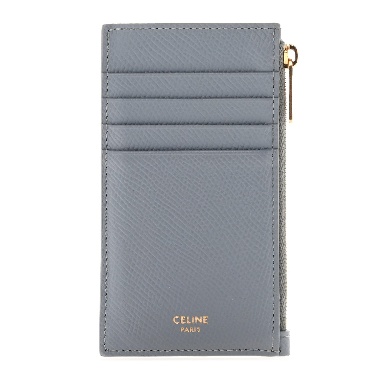 Celine Grained Calfskin Zipped Card Holder Grey 1 of 9