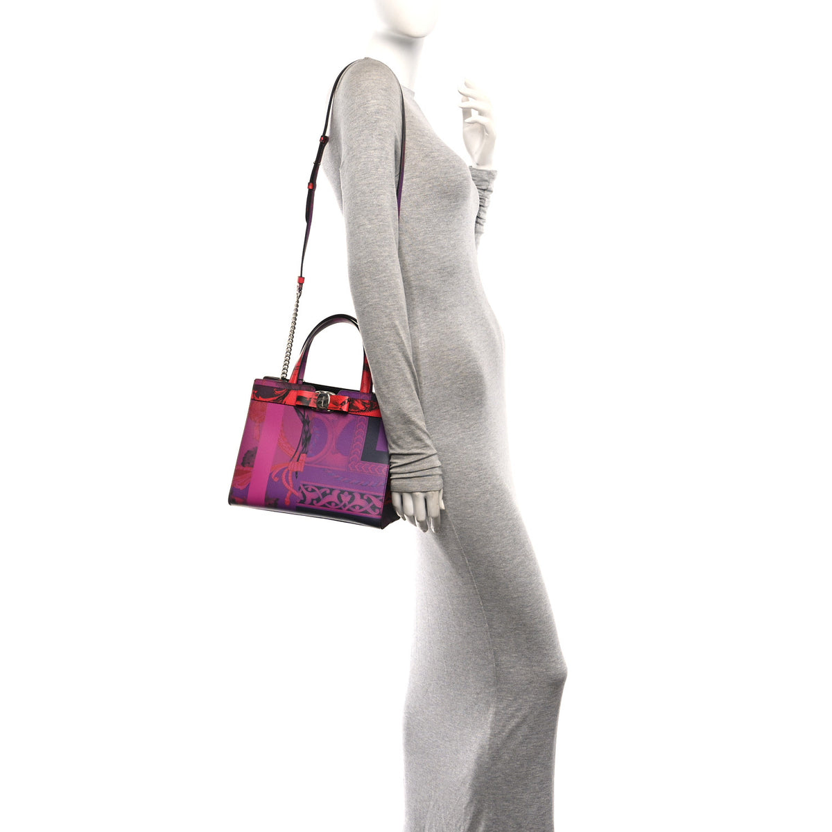 Printed Calfskin Vara Bow Top Handle Tote Multicolor