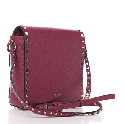 Valentino Garavani Pebbled Calfskin Rockstud Flip Lock Flap Messenger Raspberry 2 of 8