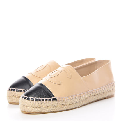 Chanel Lambskin CC Espadrilles 38 Beige Black 3 of 10