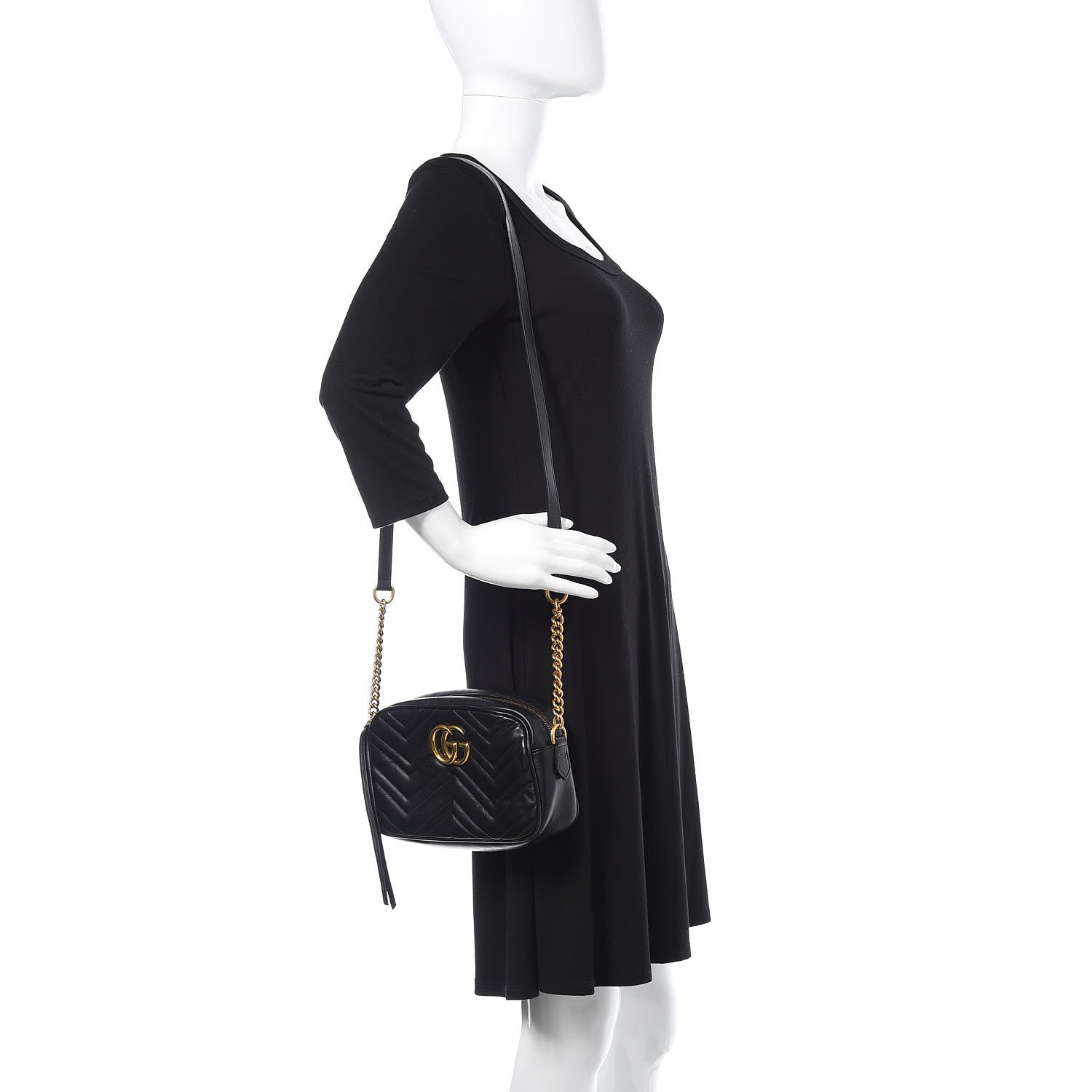 Gucci Calfskin Matelasse Small GG Marmont Chain Shoulder Bag Black 2 of 13