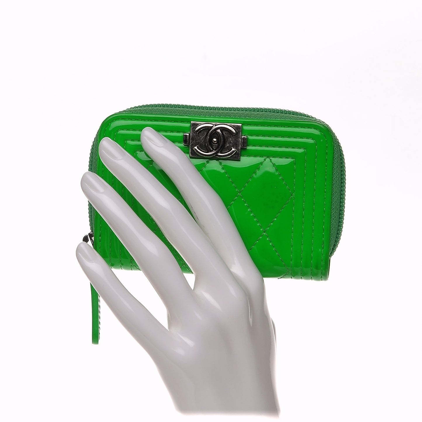 Patent Quilted Boy Zip Around Coin Purse Wallet Green