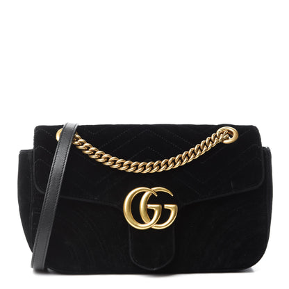 Gucci Velvet Matelasse Small GG Marmont Shoulder Bag Black 1 of 13