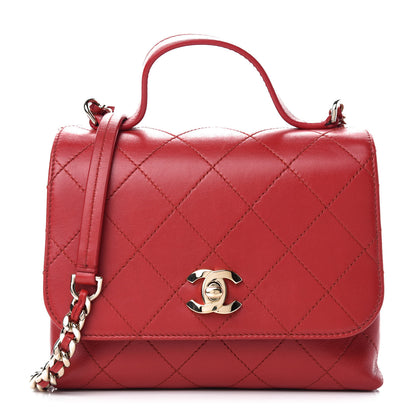 Chanel Calfskin Quilted Small Double Pocket Top Handle Flap Red 1 of 10