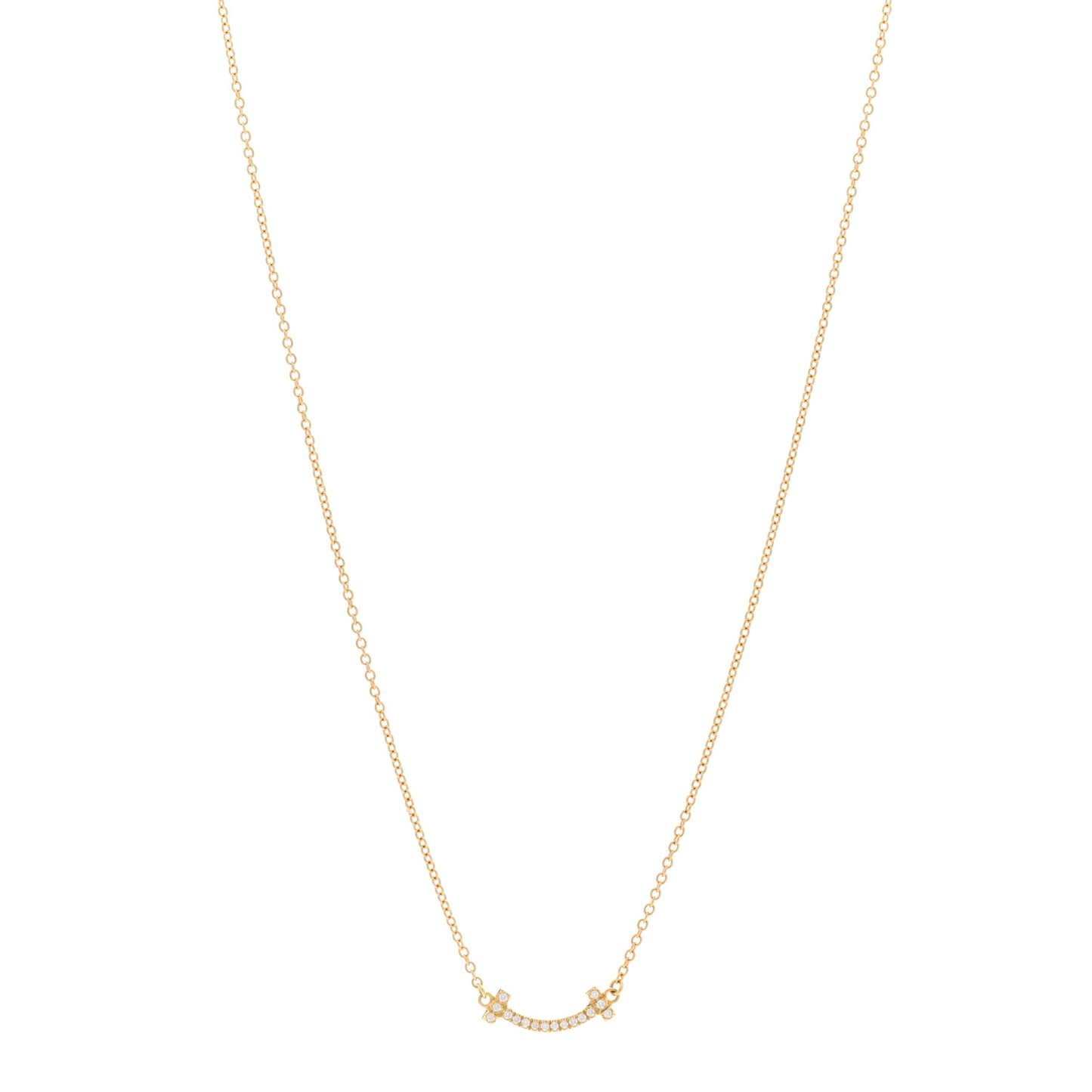 18K Yellow Gold Diamond Mini T Smile Pendant Necklace