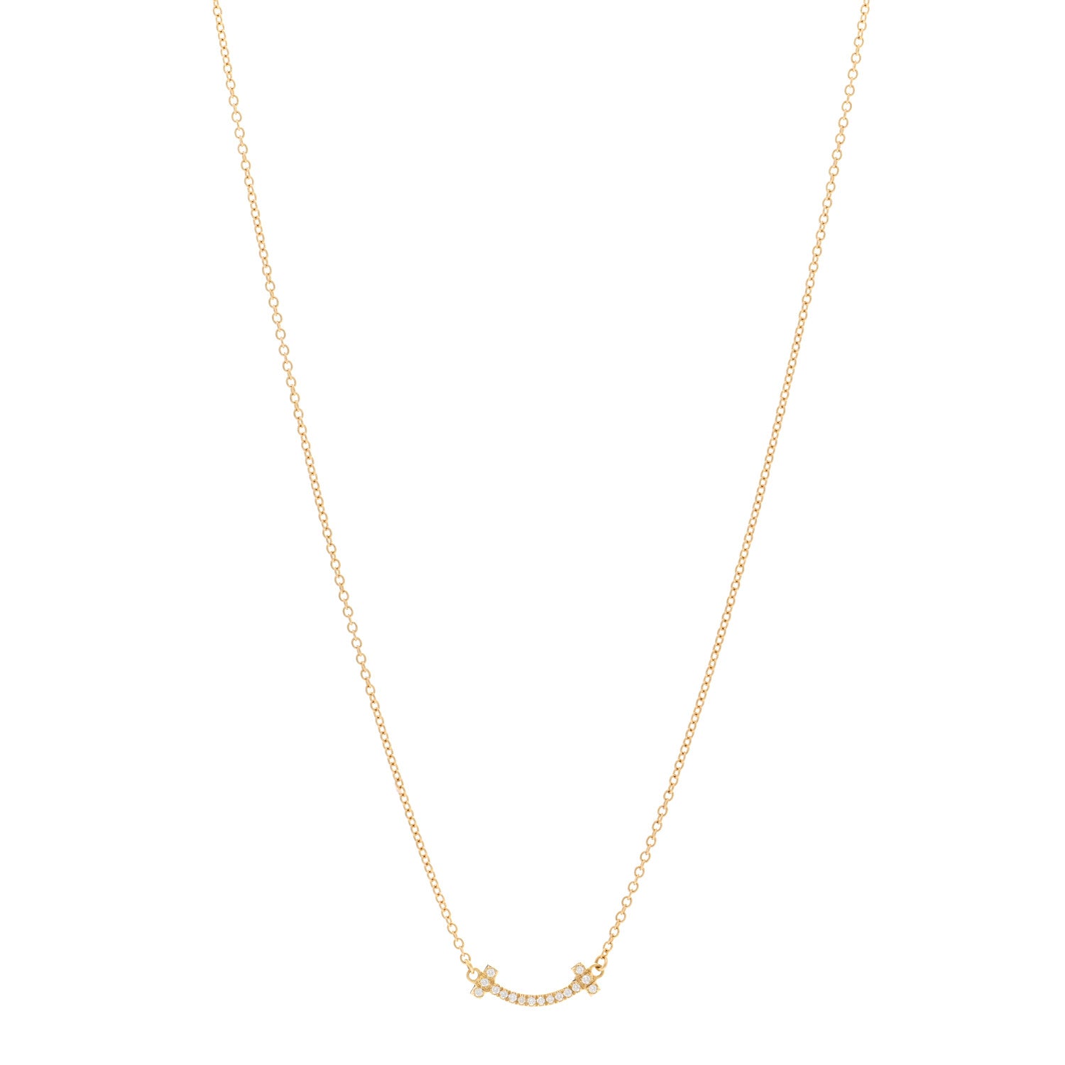 Tiffany 18K Yellow Gold Diamond Mini T Smile Pendant Necklace 1 of 4