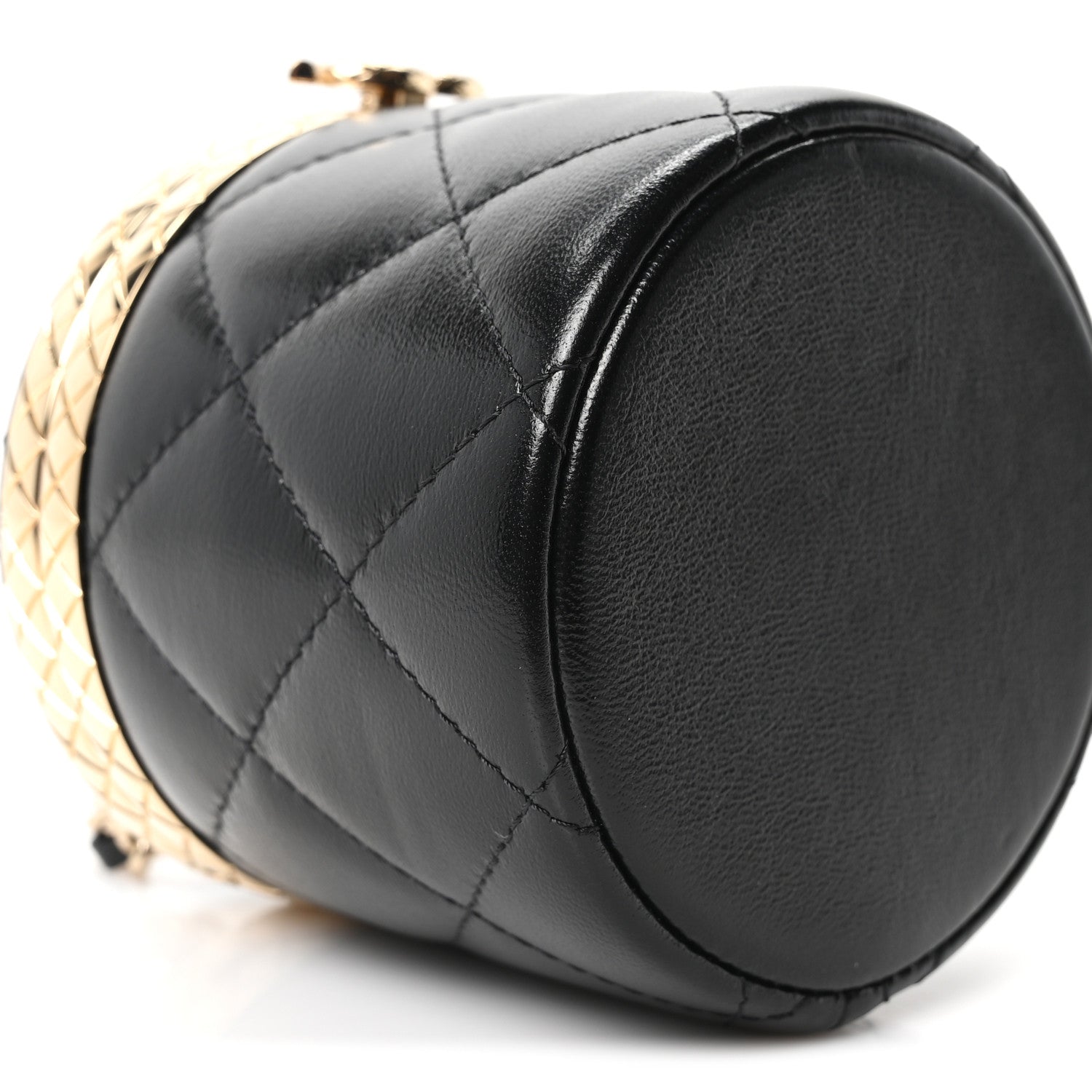 Chanel Metal Lambskin Quilted Mini Lock Frame Vanity Clutch Black 9 of 10