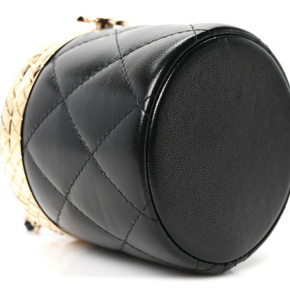 Chanel Metal Lambskin Quilted Mini Lock Frame Vanity Clutch Black 9 of 10