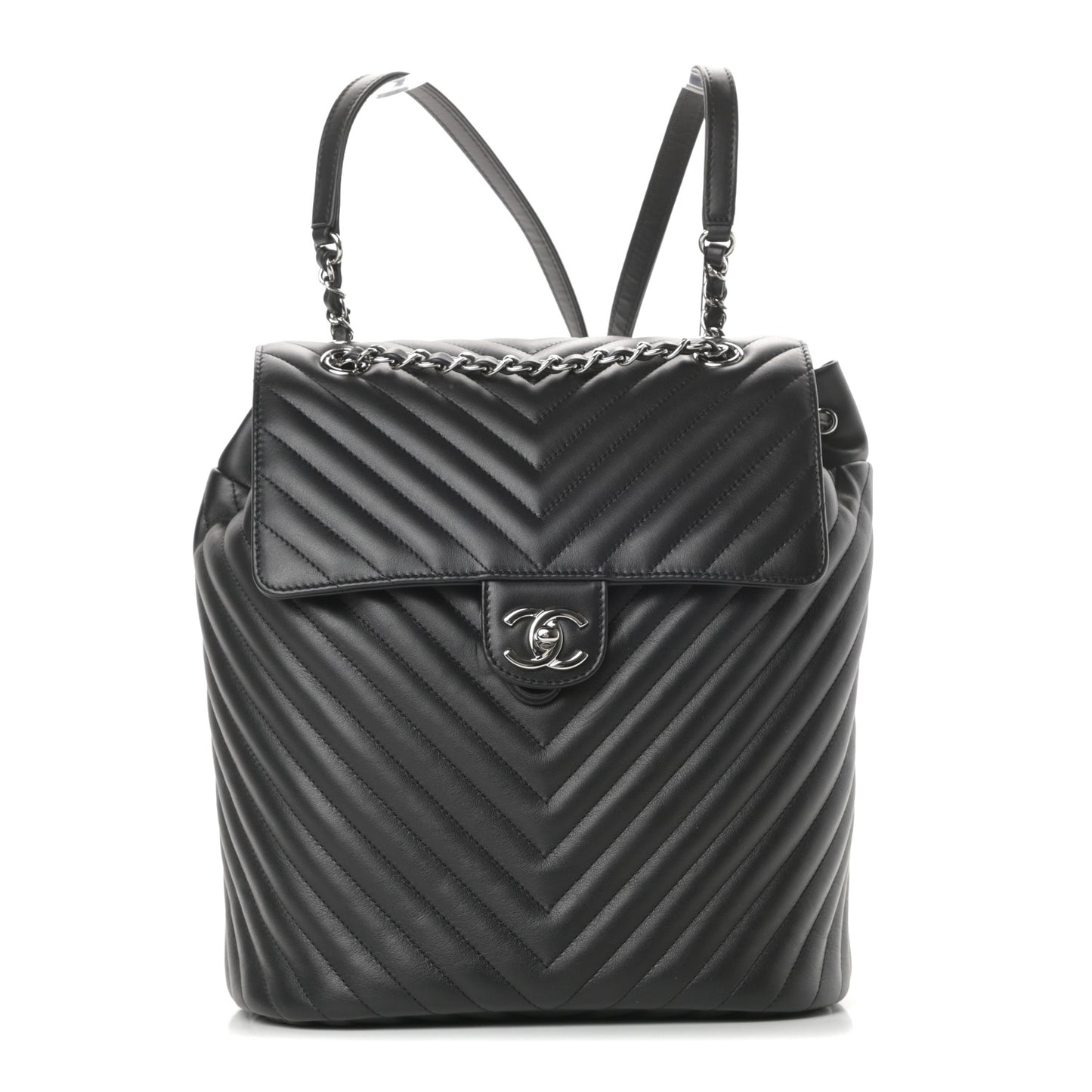 Calfskin Chevron Quilted Large Urban Spirit Backpack Black
