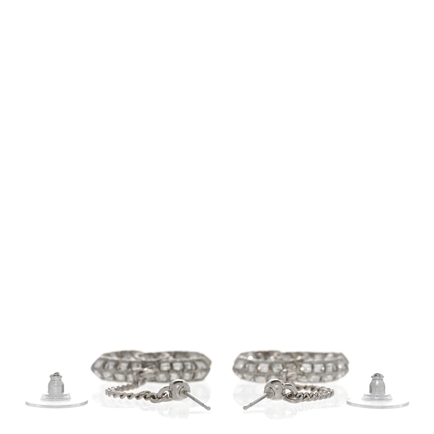 Chanel Baguette Crystal CC Drop Earrings Silver 3 of 5