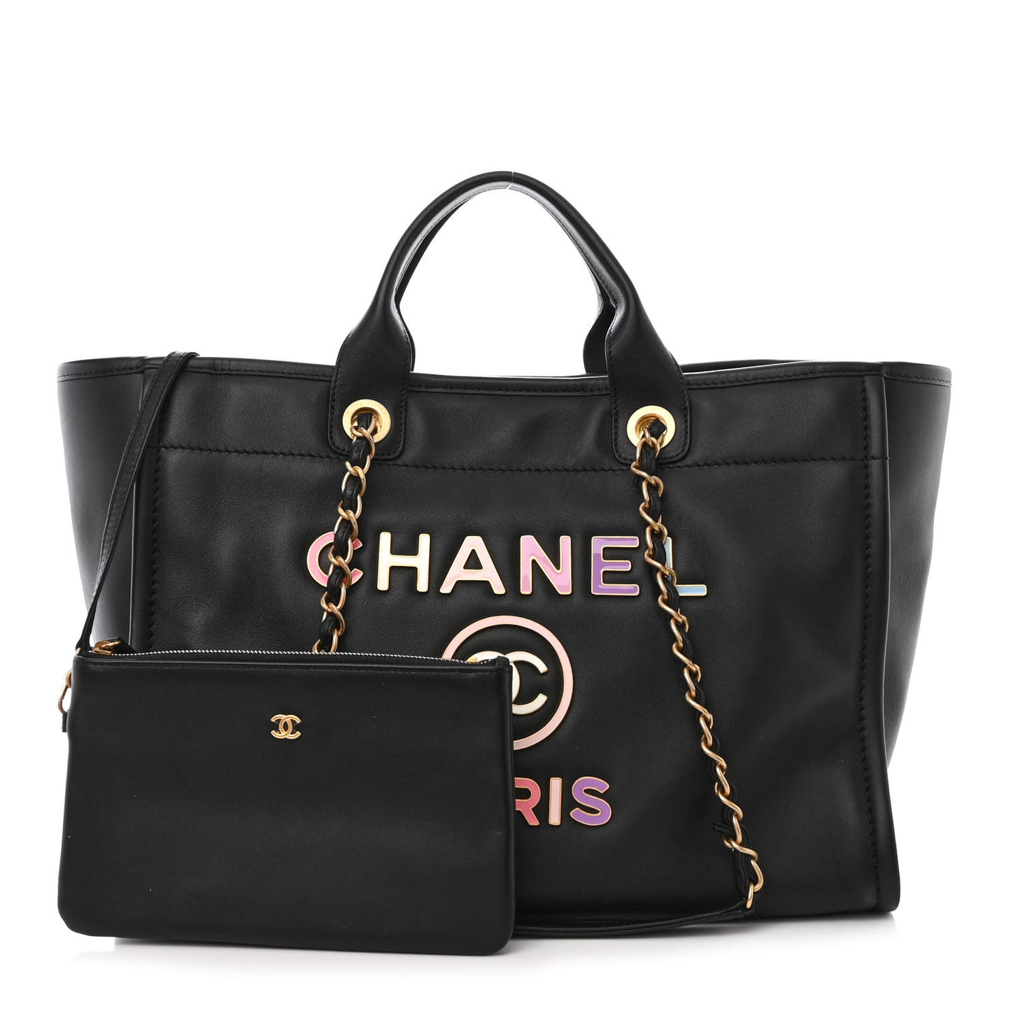 Calfskin Medium Deauville Tote Black Multicolor