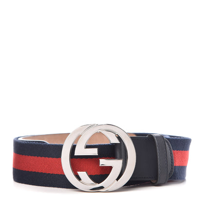 Gucci Canvas Web Interlocking G Belt 85 34 Navy 1 of 6