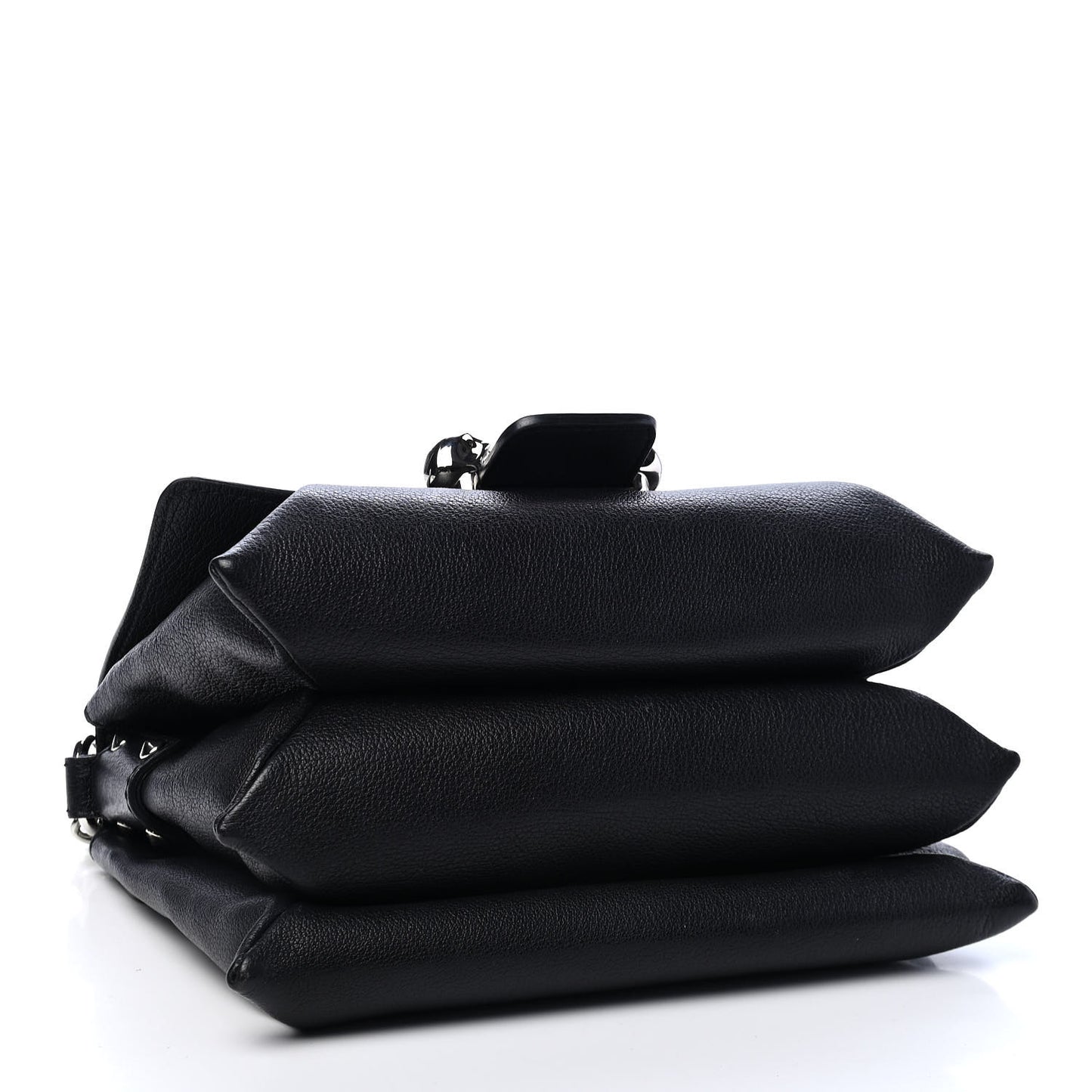 Grained Calfskin Twin Skull Crossbody Black
