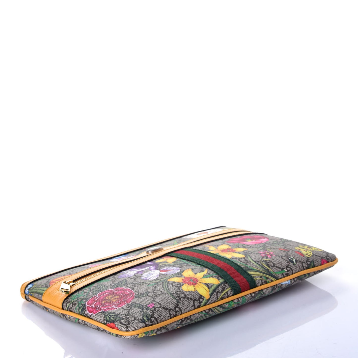 GG Supreme Monogram Flora Large Ophidia Pouch Clutch Beige Multicolor Crop
