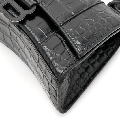 Balenciaga Shiny Calfskin Monochrome Crocodile Embossed Hourglass Top Handle Bag XS Black 12 of 17