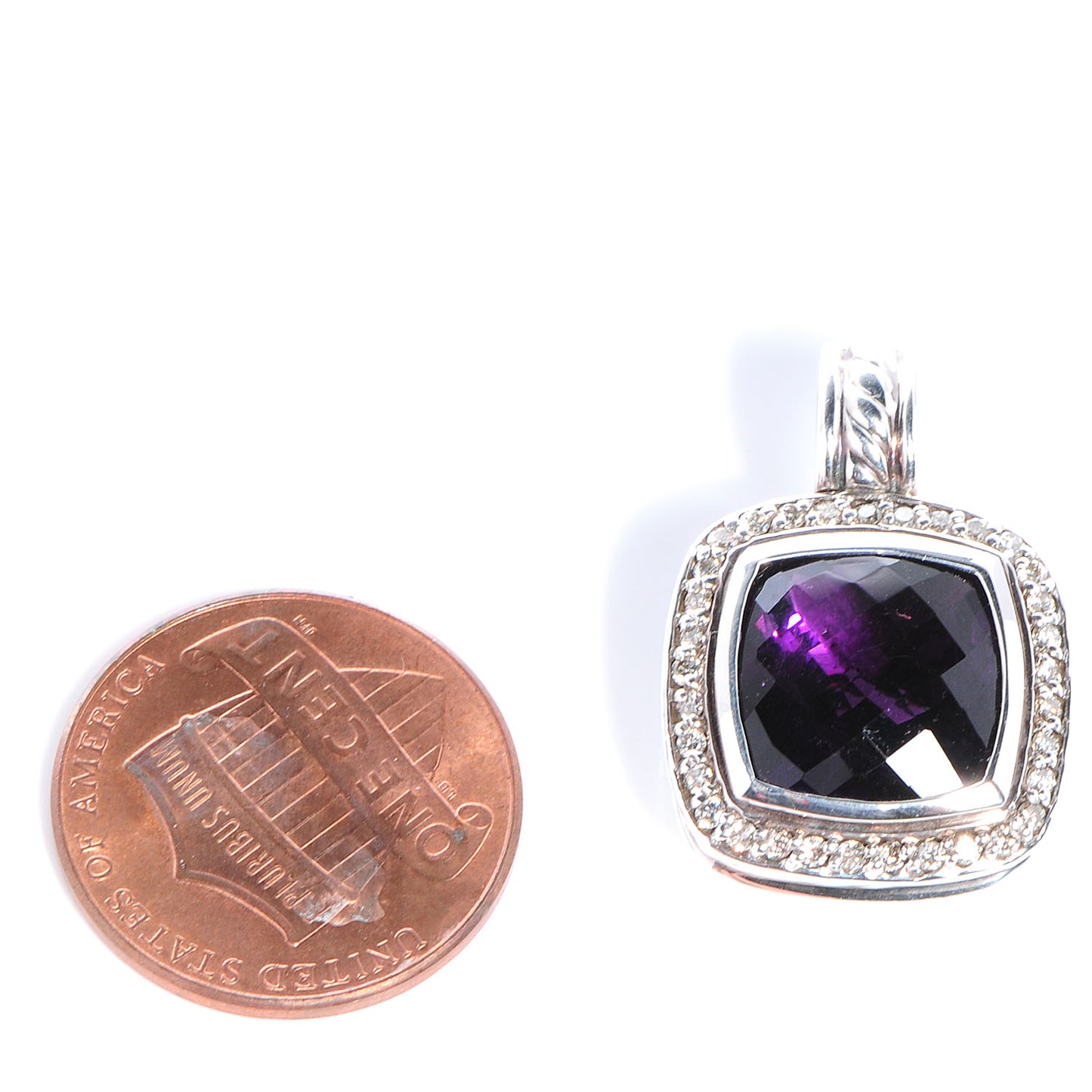 Sterling Silver Diamond Amethyst 11mm Albion Pendant