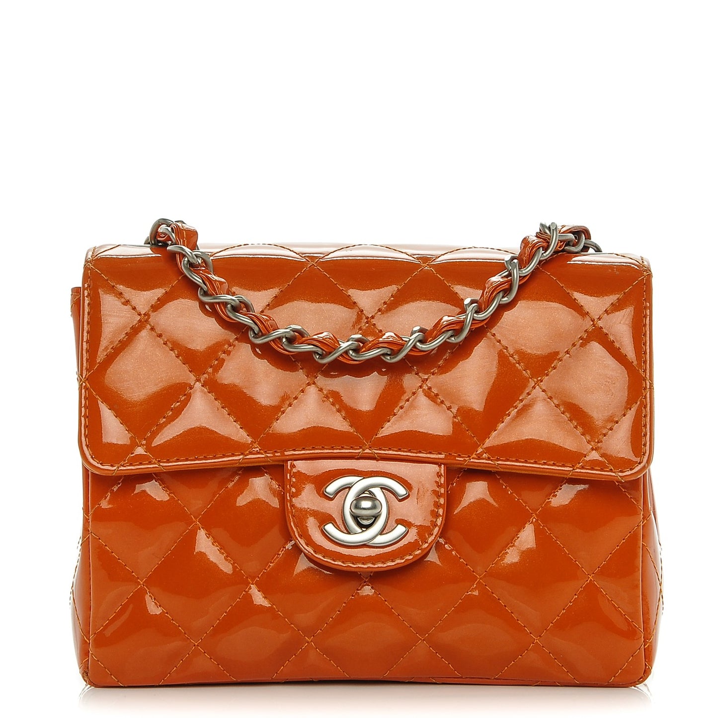 Patent Quilted Mini Square Flap Dark Orange
