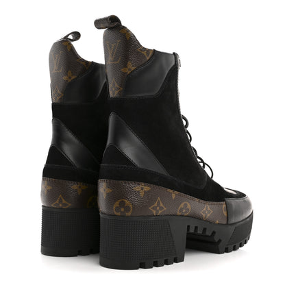 Louis Vuitton Suede Calfskin Monogram Laureate Platform Desert Boots 41 Black 5 of 10